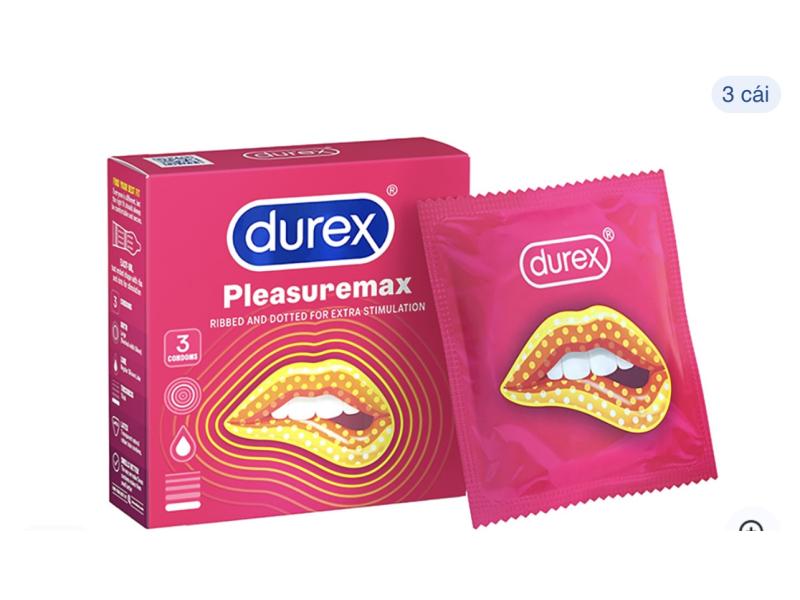 Bao cao su Durex Pleasuremax có chấm nổi 56mm hộp 3 cái