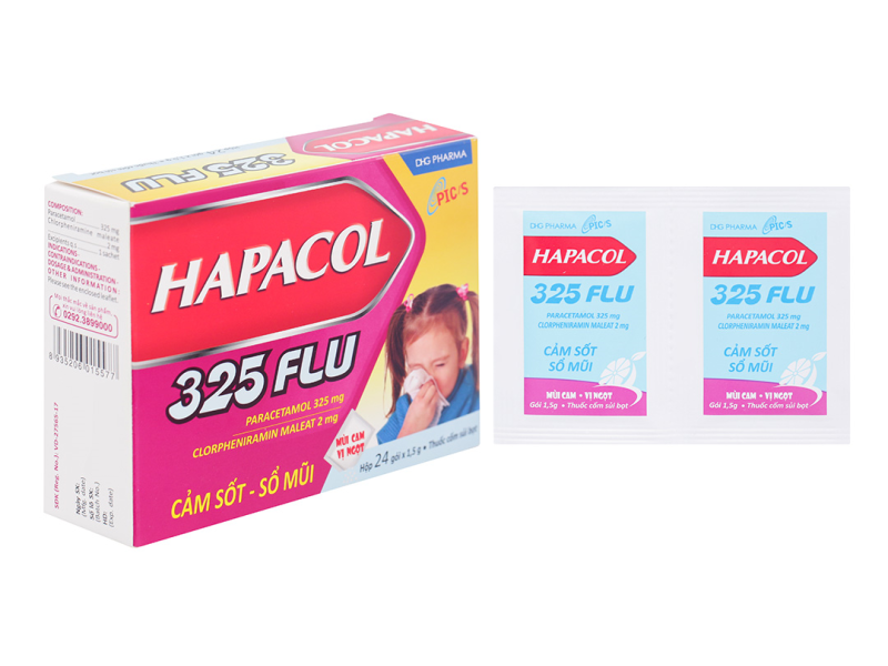 Cốm sủi Hapacol 325 Flu trị cảm cúm, cảm lạnh (24 gói x 1.5g)