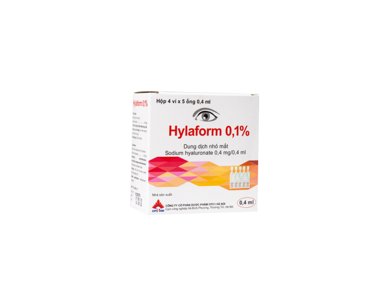 Dung dịch nhỏ mắt Hylaform 0,1 0.4ml điều trị triệu chứng khô mắt, rối loạn biểu mô giác mạc (Hộp 4 vỉ x 5 tép)