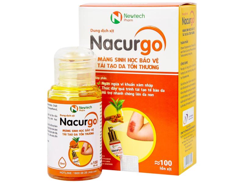 Dung dịch xịt Nacurgo màng sinh học bảo vệ, tái tạo da tổn thương (100 lần xịt)