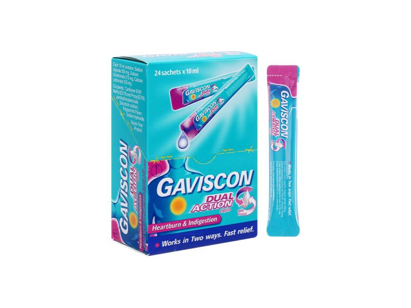 Hỗn dịch uống Gaviscon Dual Action trị trào ngược dạ dày, thực quản (24 gói x 10ml)