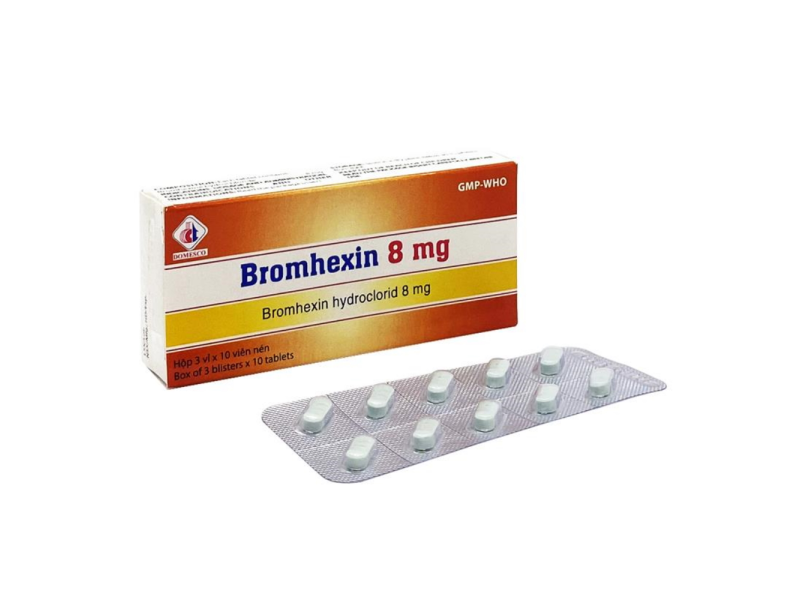 Thuốc Bromhexin 8mg Domesco điều trị rối loạn tiết dịch phế quản trong viêm phế quản cấp tính (3 vỉ x 10 viên)