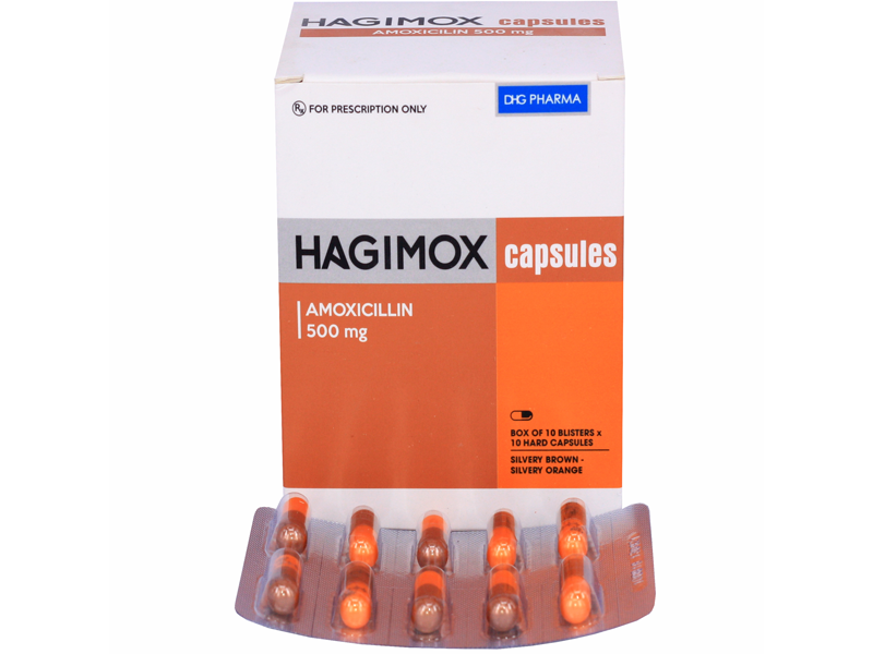 Thuốc Hagimox Capsules 500mg DHG điều trị nhiễm khuẩn (10 vỉ x 10 viên)