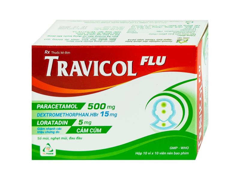 Thuốc Travicol Flu TV.Pharm giảm nhanh các triệu chứng do cảm cúm (10 vỉ x 10 viên)